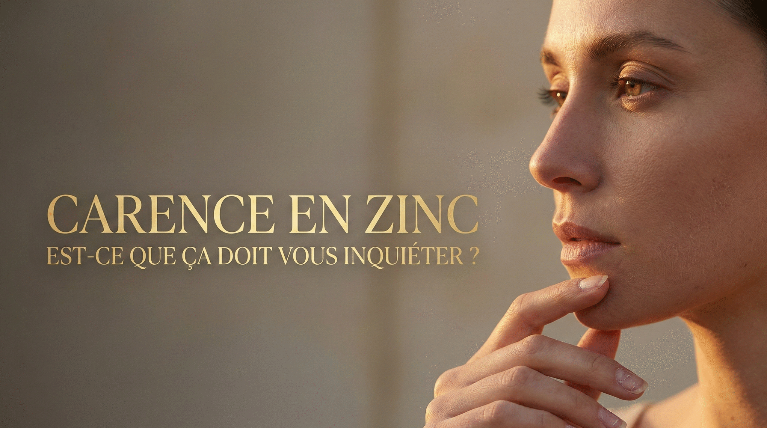 Femme pensive et question : Carence en zinc, est-ce que ça doit vous inquiéter ?"