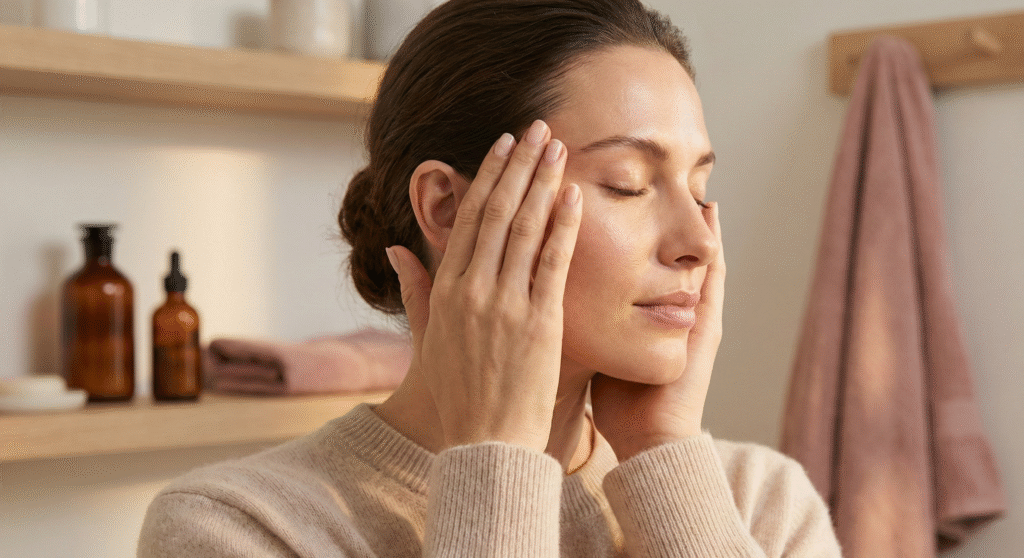 Femme massant tempe Femme massant tempe