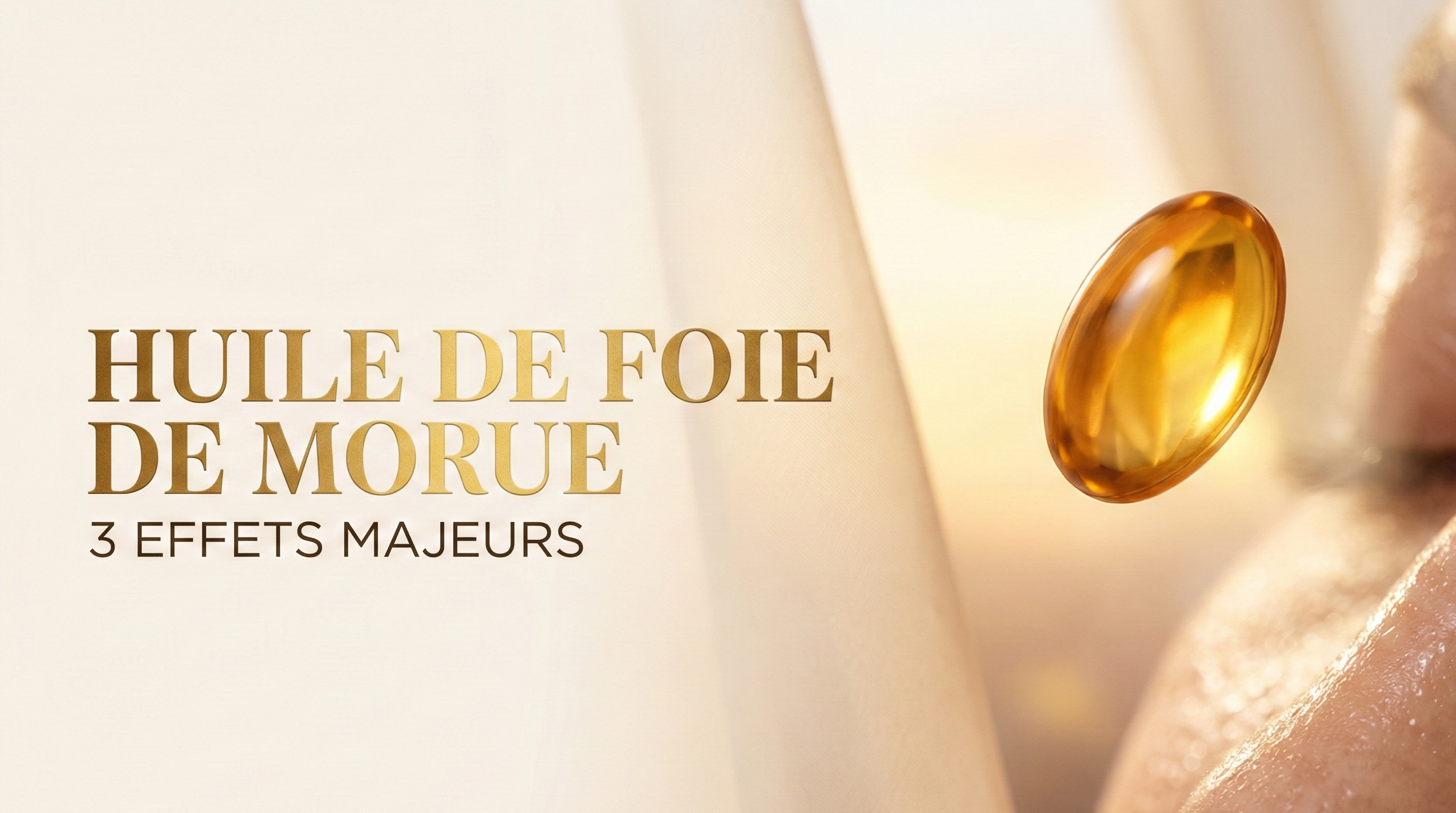 Capsule dorée et titre : Huile de foie de morue, 3 effets majeurs