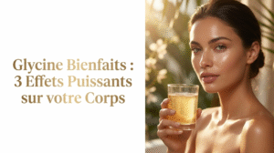 Femme buvant un verre de glycine avec le titre : Glycine Bienfaits, 3 Effets Puissants sur votre Corps