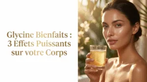 Femme buvant un verre de glycine avec le titre : Glycine Bienfaits, 3 Effets Puissants sur votre Corps