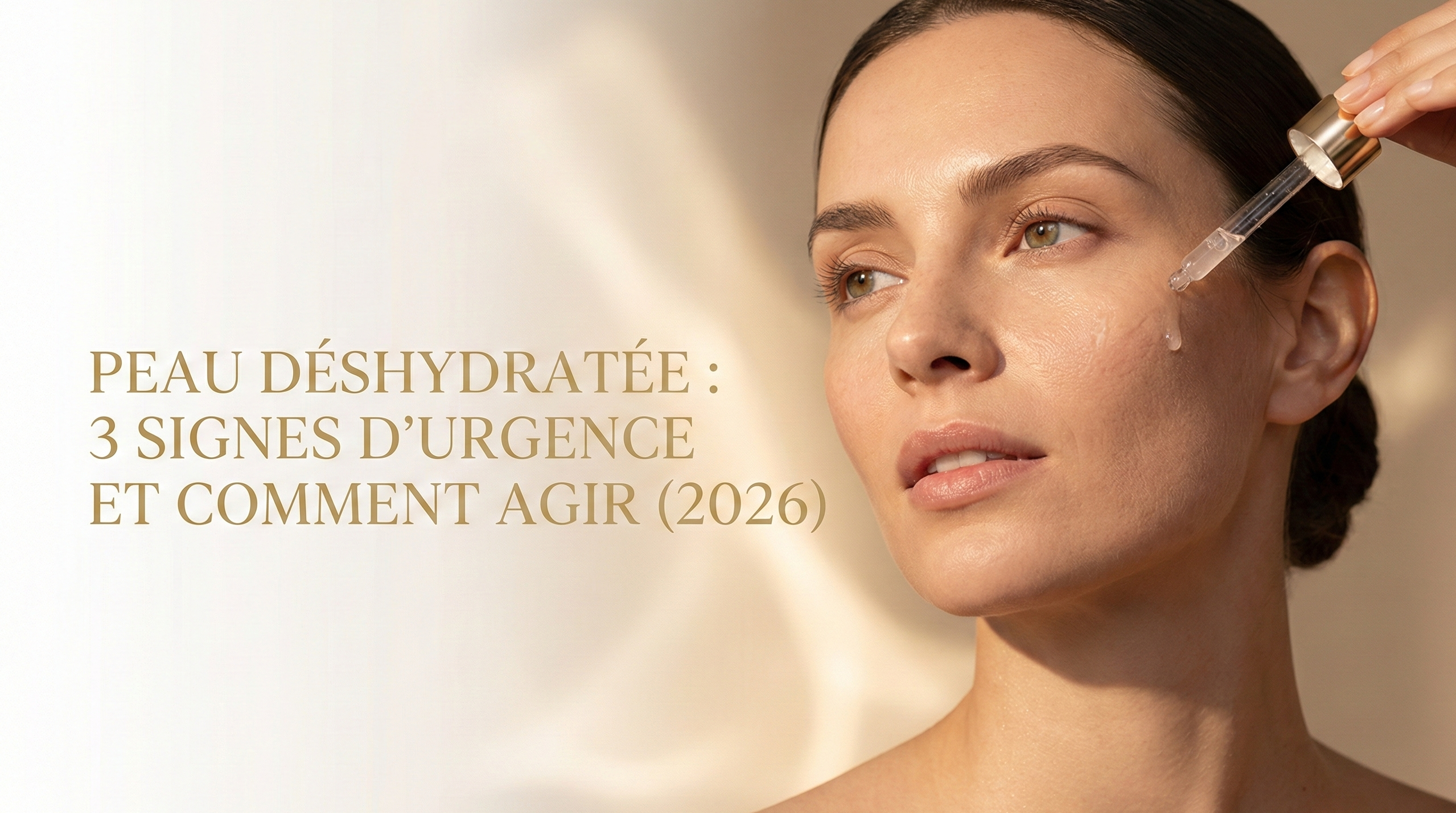 Peau déshydratée : 3 signes d'urgence et comment agir (2026) - Femme hydratant sa peau avec un sérum