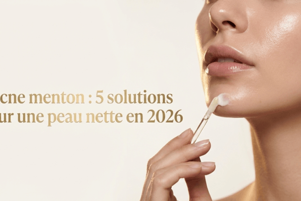 Application ciblée d'un soin anti-acné sur le menton