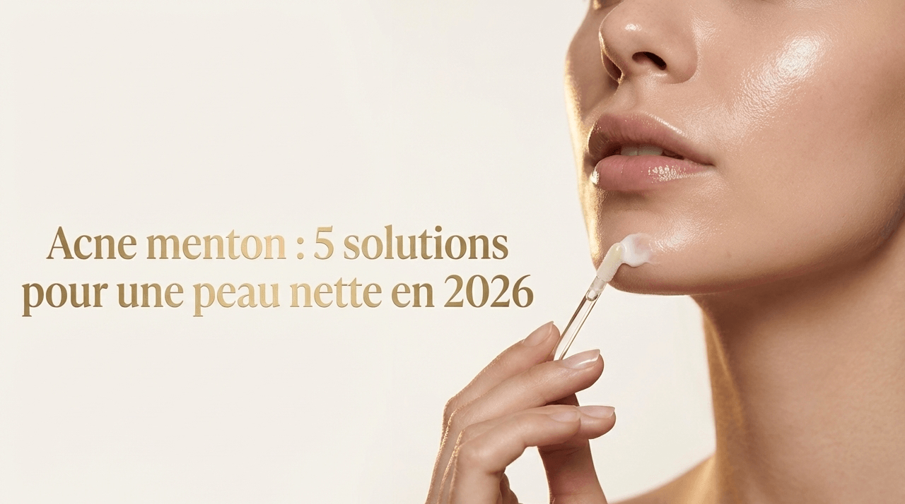 Application ciblée d'un soin anti-acné sur le menton