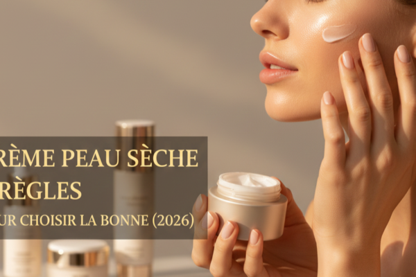 Femme appliquant une crème hydratante sur le visage - Titre : Crème peau sèche, 5 règles pour choisir la bonne (2026)
