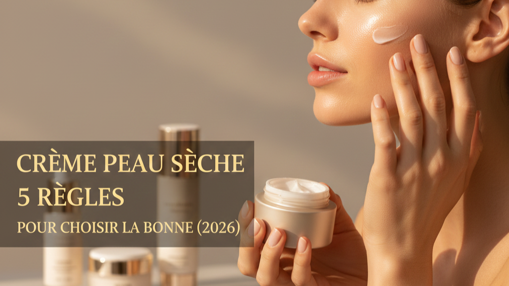 Femme appliquant une crème hydratante sur le visage - Titre : Crème peau sèche, 5 règles pour choisir la bonne (2026)