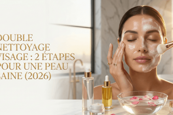 Application d'un nettoyant moussant sur le visage pour l'étape du double nettoyage
