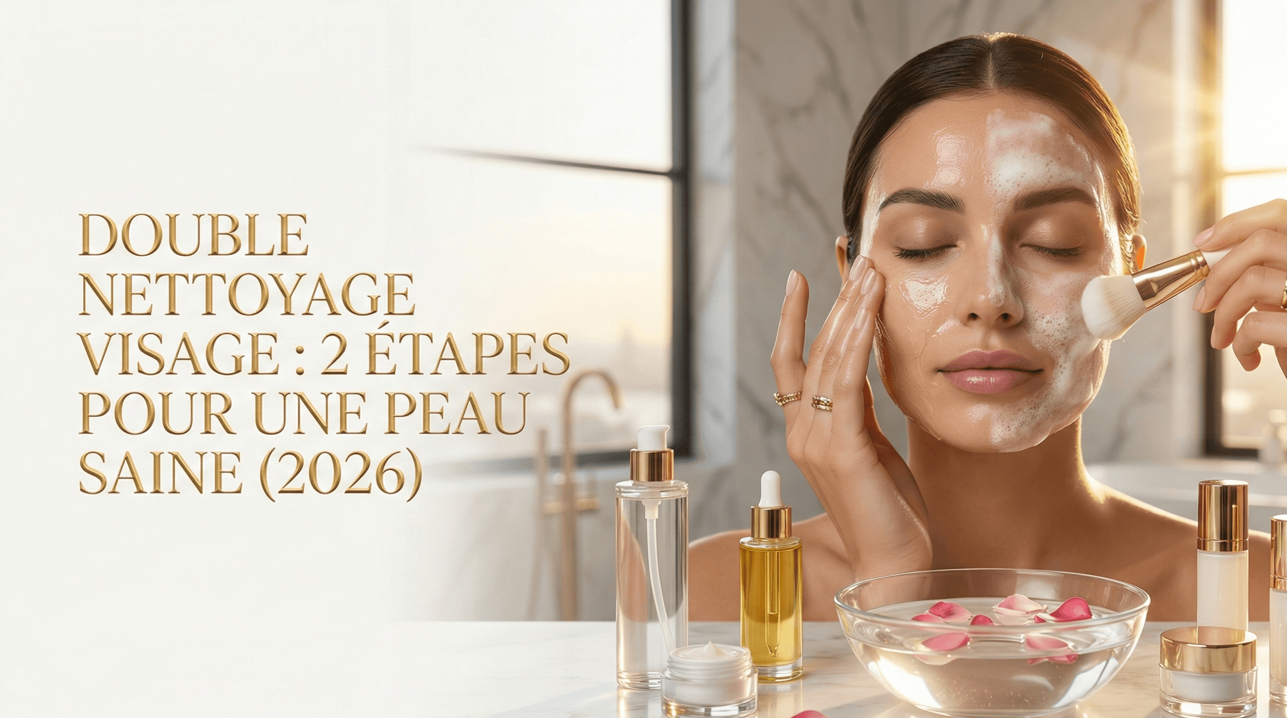 Application d'un nettoyant moussant sur le visage pour l'étape du double nettoyage