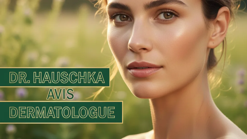 Dr. Hauschka avis dermatologue : gros plan sur un mannequin femme à la peau éclatante, au maquillage naturel et aux cheveux bruns, en extérieur