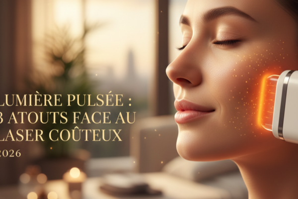 Utilisation d'un appareil à lumière pulsée sur la joue - Titre : Lumière pulsée, 3 atouts face au laser coûteux (2026)