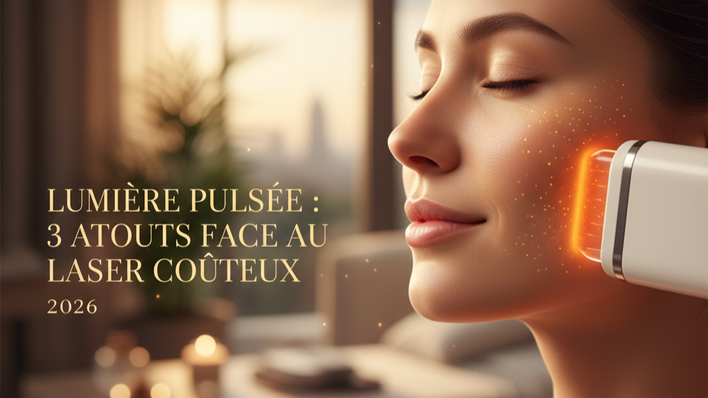 Utilisation d'un appareil à lumière pulsée sur la joue - Titre : Lumière pulsée, 3 atouts face au laser coûteux (2026)