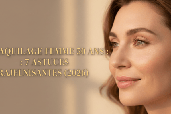 Gros plan sur le visage d'une femme d'âge mûr avec un maquillage rajeunissant, illustrant les astuces de l'article.