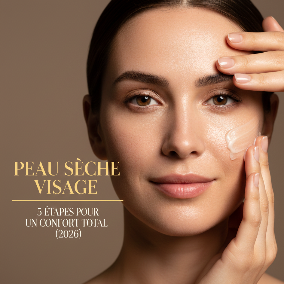 Femme appliquant une crème hydratante sur sa joue, guide des 5 étapes pour soulager la peau sèche du visage (2026)