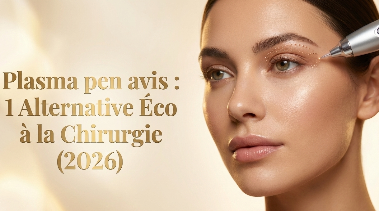 Femme recevant un soin des paupières et texte : Plasma pen avis, 1 Alternative Éco à la Chirurgie (2026)