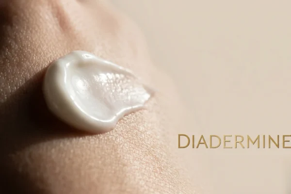Détail macro d'une texture crème Diadermine pour un avis d'expert dermatologue.
