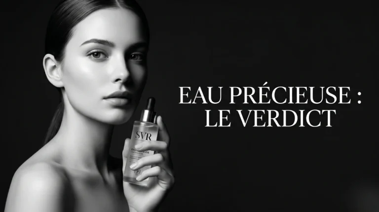 Portrait studio d'une peau nette pour l'avis dermatologue sur l'Eau Précieuse.