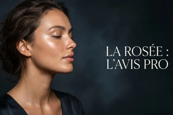 Portrait éditorial d'une peau éclatante pour un avis dermatologue sur La Rosée.