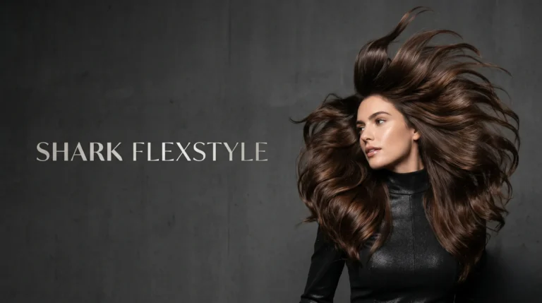 Mouvement de cheveux volumineux et brillants réalisé avec le Shark Flexstyle.