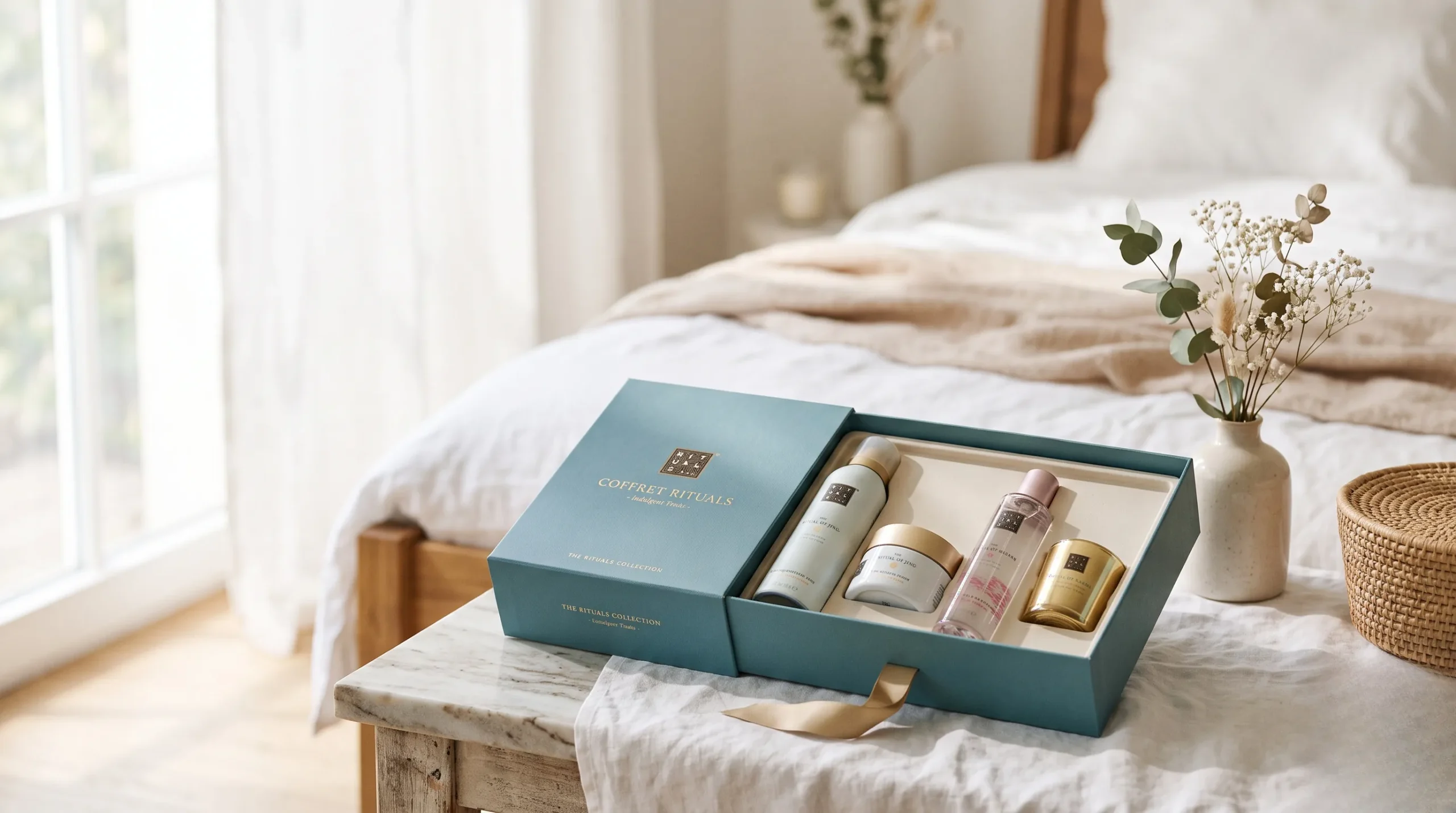 Image éditoriale d'un coffret de luxe avec espace pour texte de magazine.