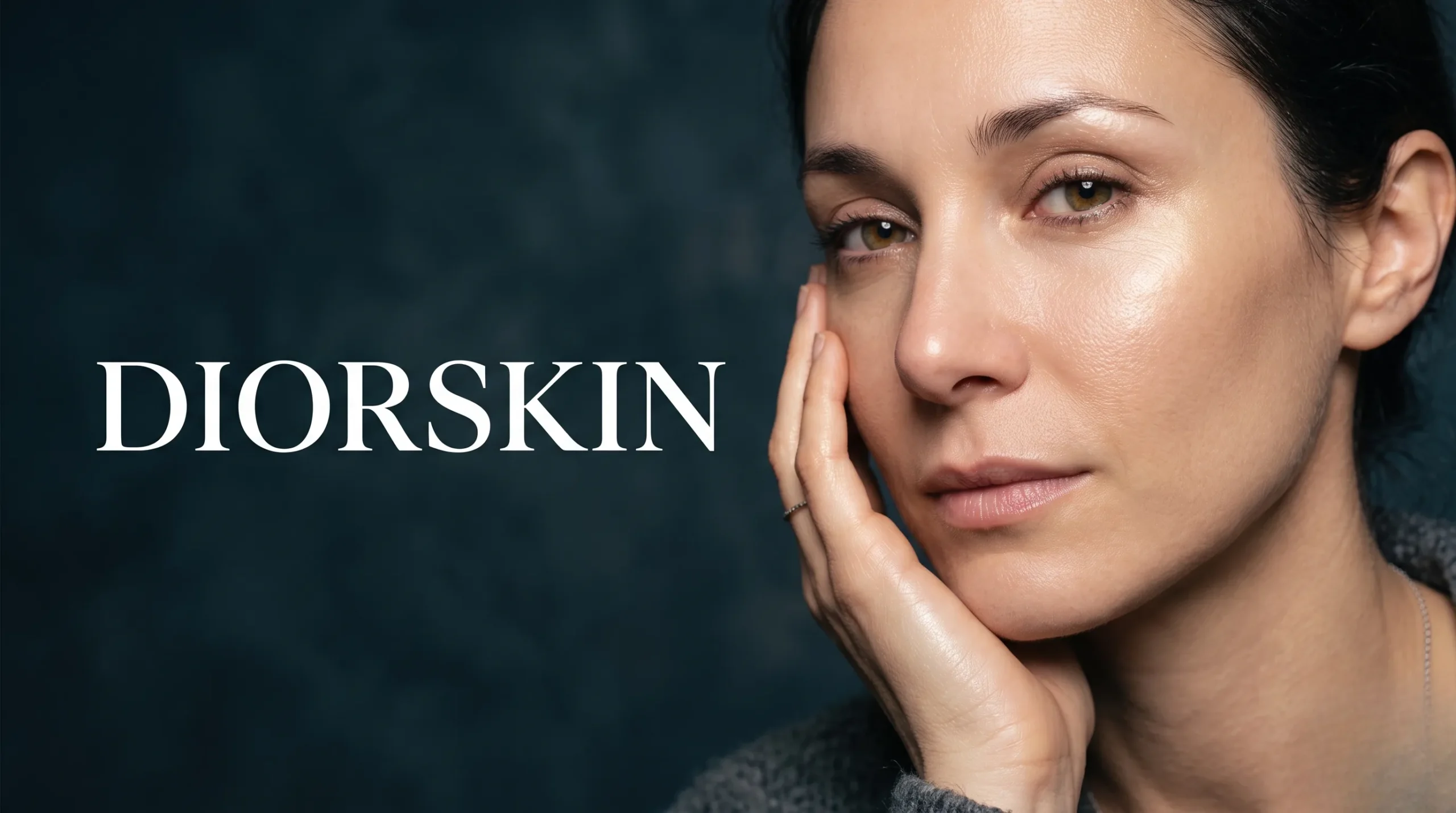 Gros plan sur un teint parfait illustrant le rendu du maquillage Diorskin.