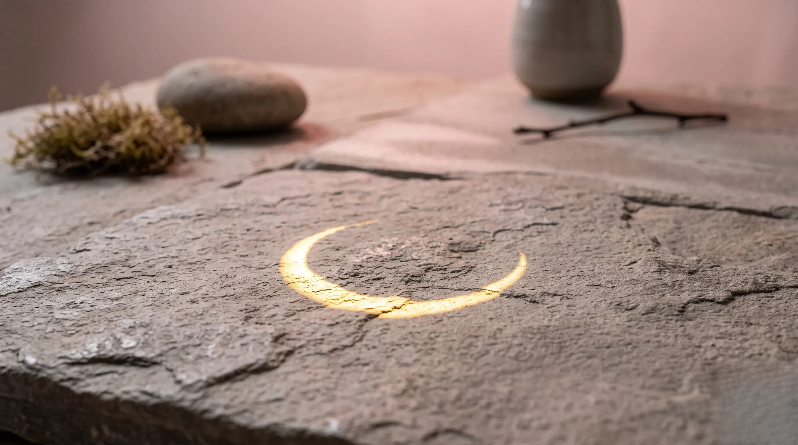 Reflet esthétique d'une éclipse solaire dans un environnement minimaliste et zen.