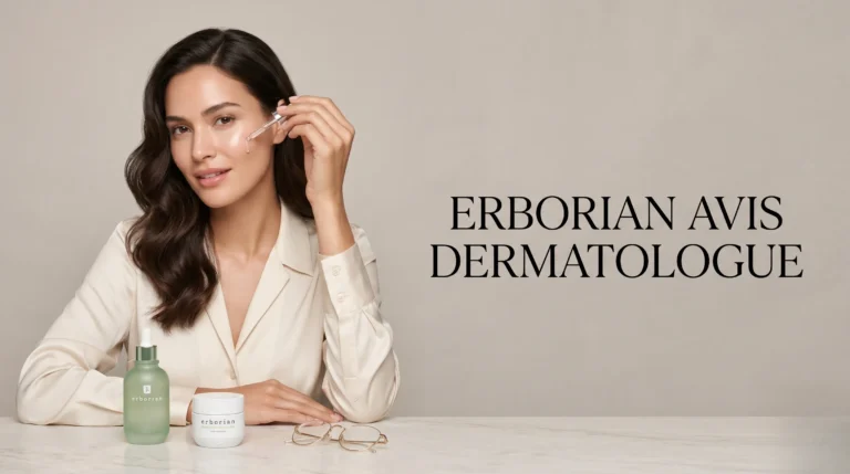 Portrait beauté mettant en avant un teint parfait grâce à des soins experts.