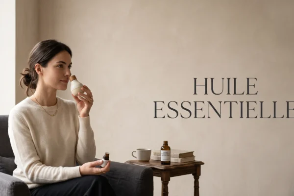 Image de style de vie haut de gamme pour des huiles essentielles en inhalateur.