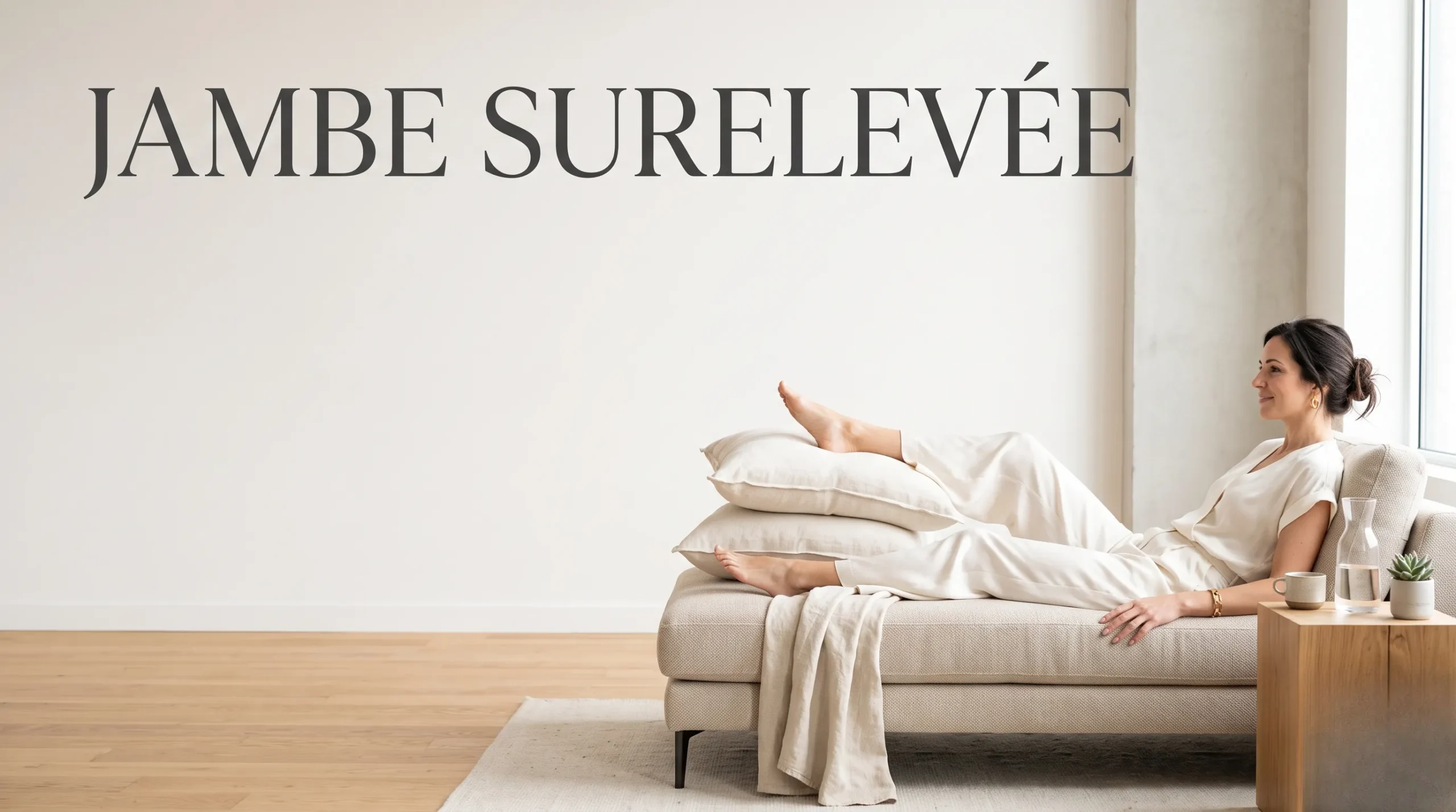 Position de repos avec jambes surélevées dans une ambiance zen.