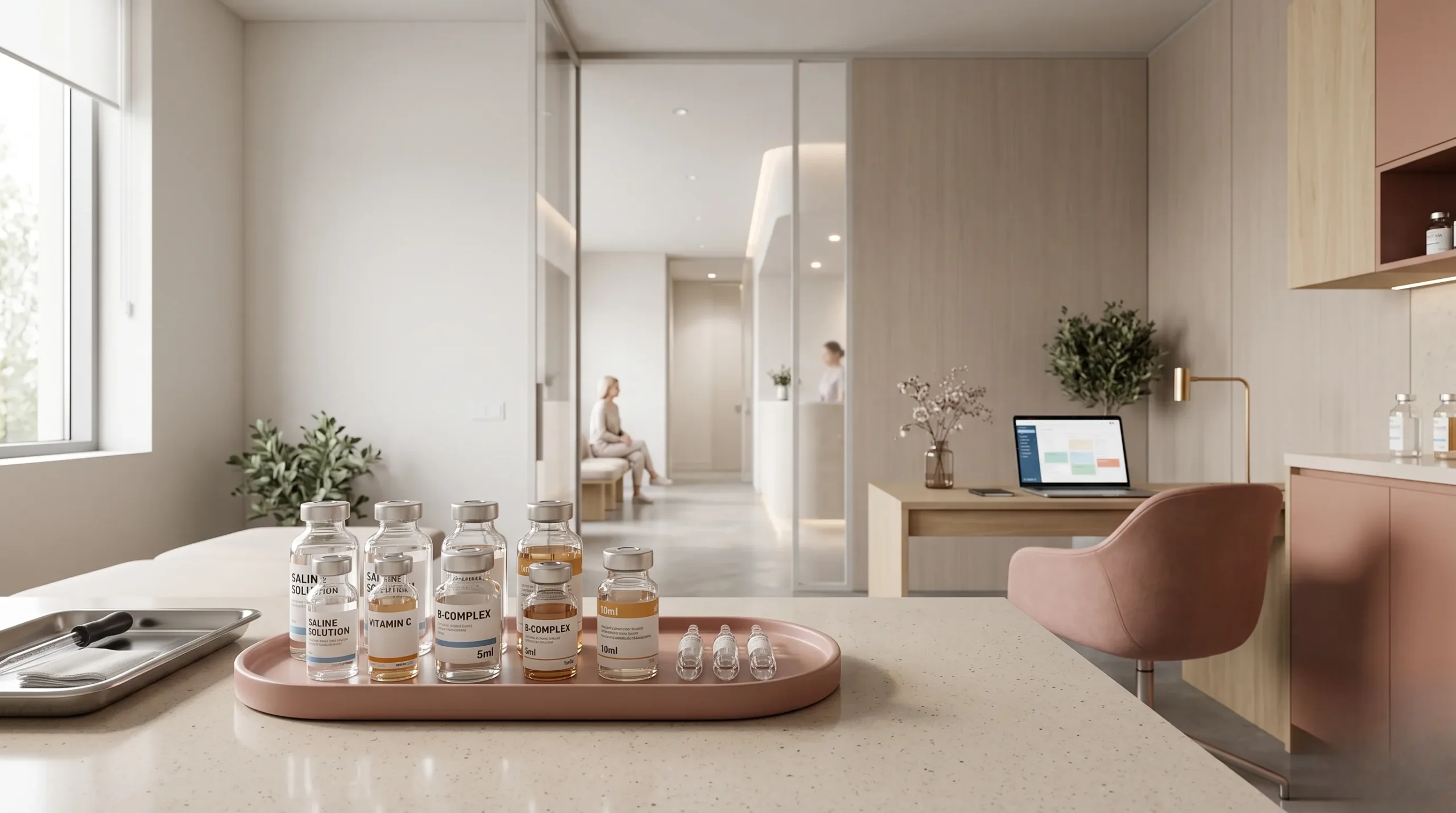 Matériel médical présenté de manière épurée et luxueuse.