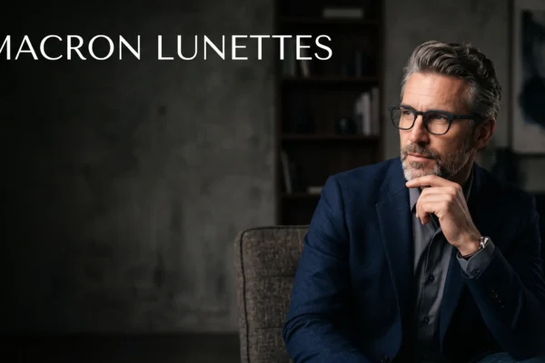 Portrait éditorial professionnel mettant en avant un style de lunettes moderne.