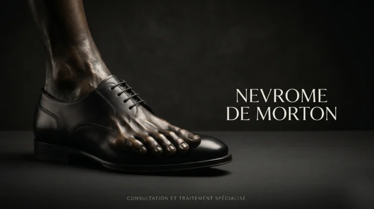 Image éditoriale élégante montrant une chaussure de luxe pour soulager le névrome de Morton.
