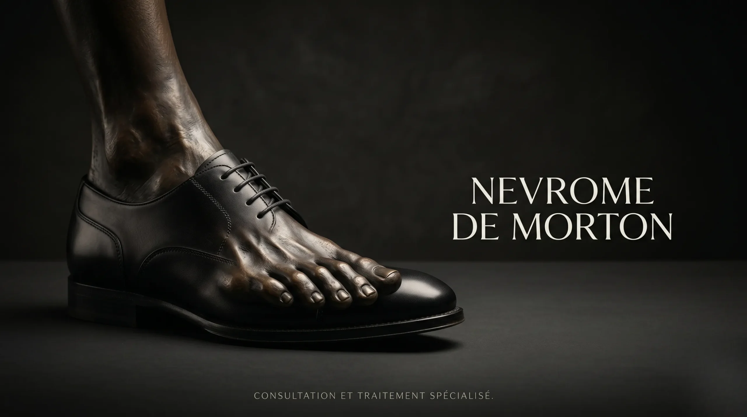 Image éditoriale élégante montrant une chaussure de luxe pour soulager le névrome de Morton.