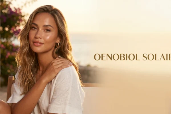 Visage rayonnant à la peau hâlée, parfaite illustration pour des conseils de bronzage haute couture.