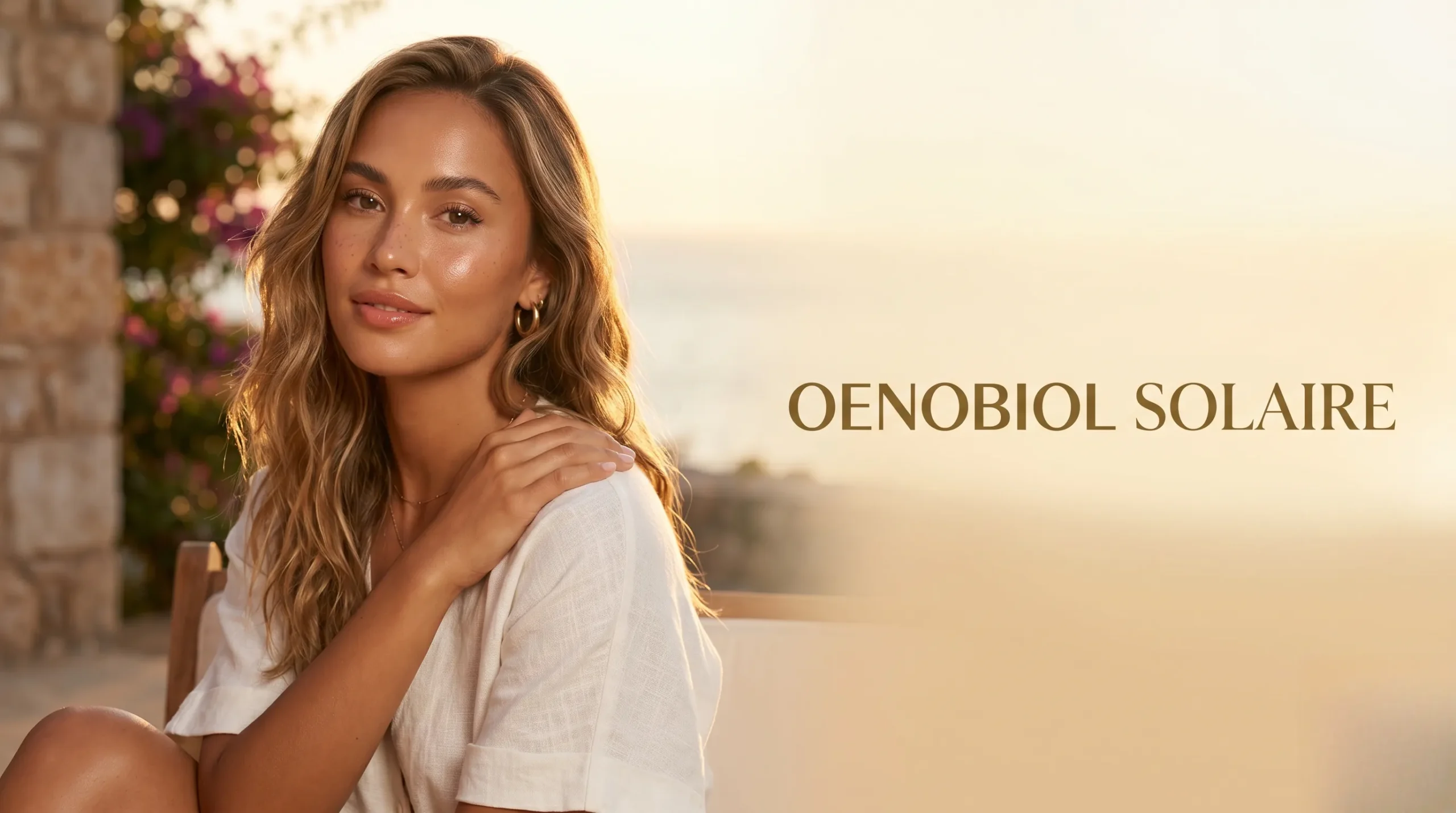 Visage rayonnant à la peau hâlée, parfaite illustration pour des conseils de bronzage haute couture.