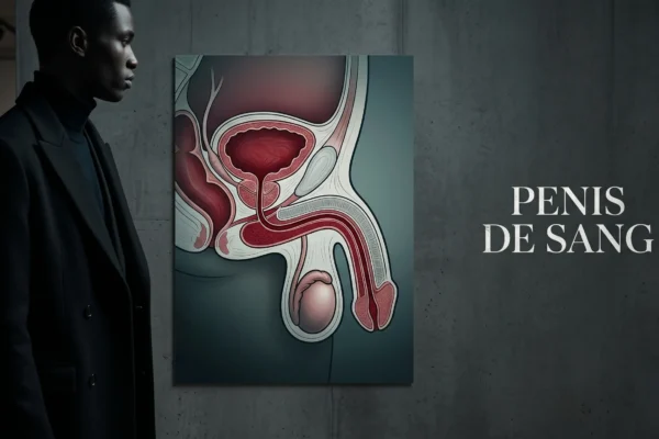 Illustration éditoriale moderne sur l'anatomie masculine, style haut de gamme.