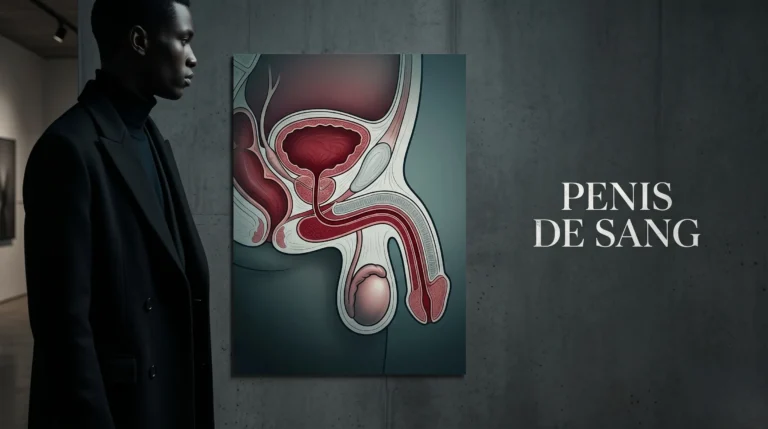 Illustration éditoriale moderne sur l'anatomie masculine, style haut de gamme.