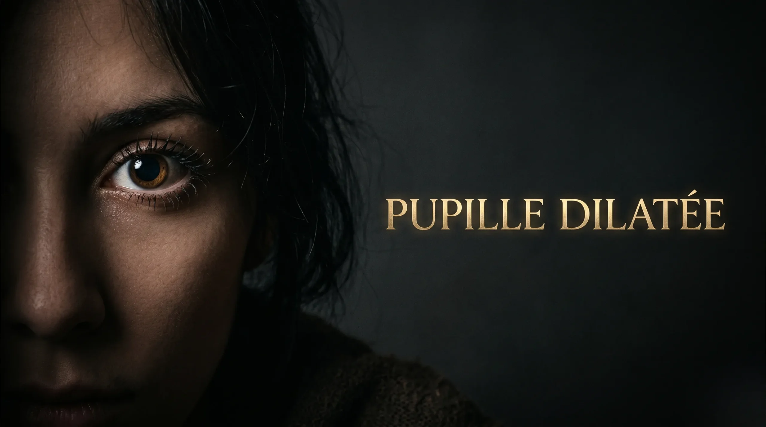 Portrait éditorial avec un éclairage dramatique focalisé sur le regard pour illustrer la dilatation pupillaire.
