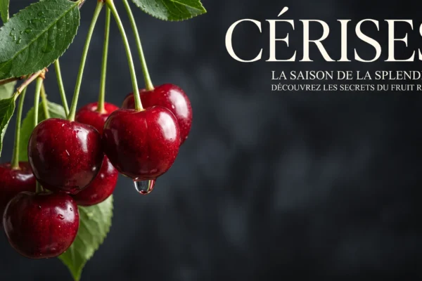 Photographie éditoriale de cerises brillantes sous un éclairage studio dramatique avec espace négatif.