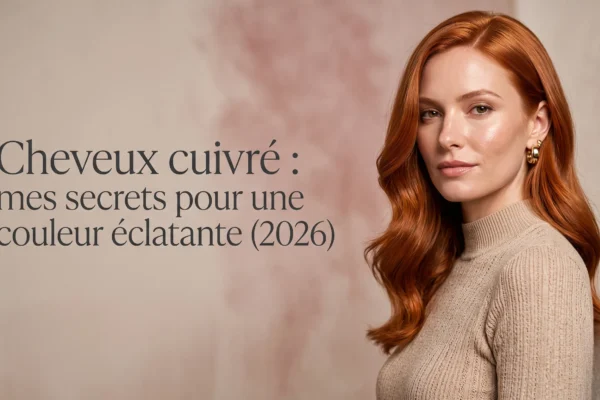 Photographie de mode sophistiquée d'un modèle aux cheveux cuivrés éclatants avec le titre de l'article incrusté dans un espace vide minimaliste.