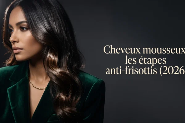 Cliché de mode sophistiqué mettant en valeur une chevelure lumineuse et disciplinée pour lutter contre les cheveux mousseux