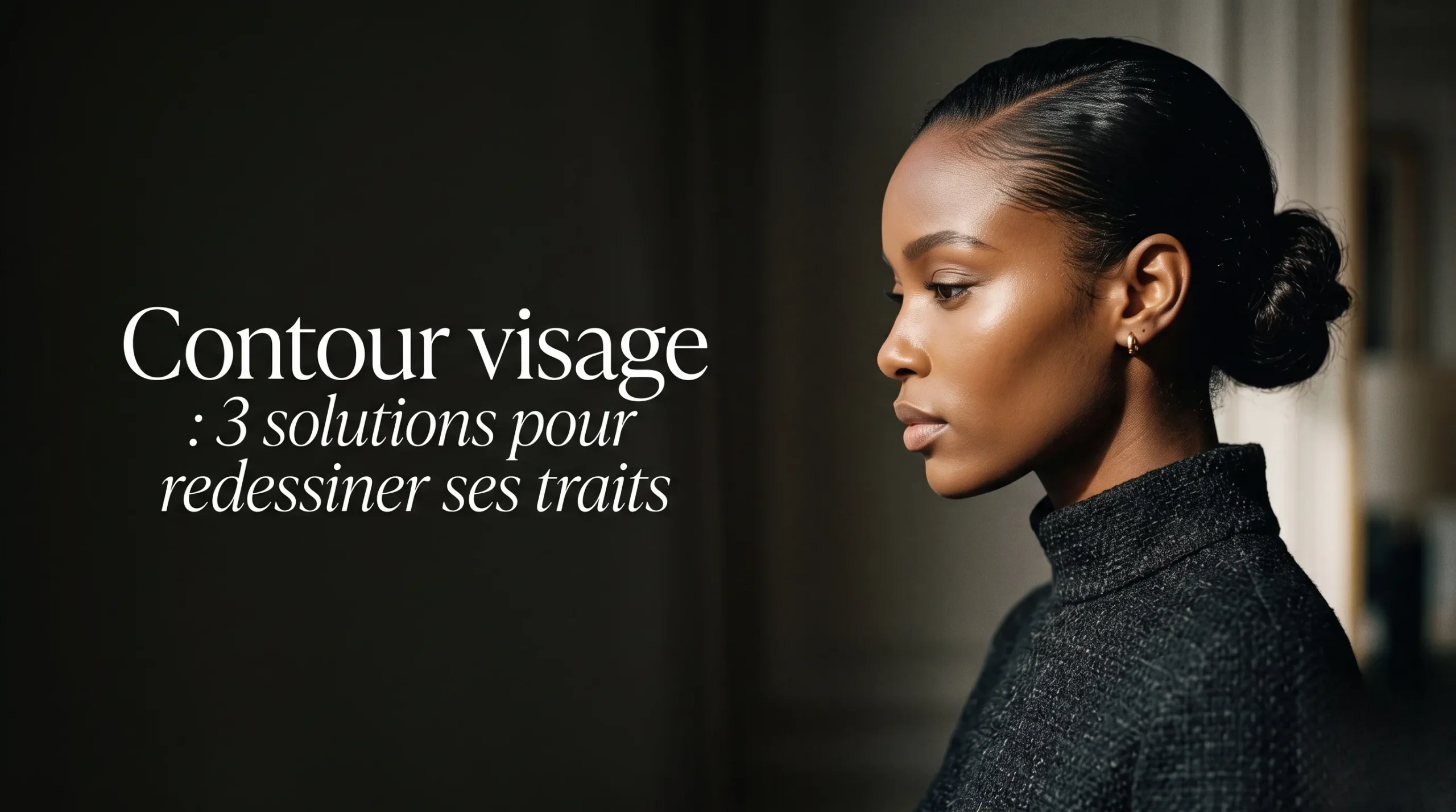 Profil de mannequin sculpté par une lumière rasante flatteuse idéal pour le contour visage