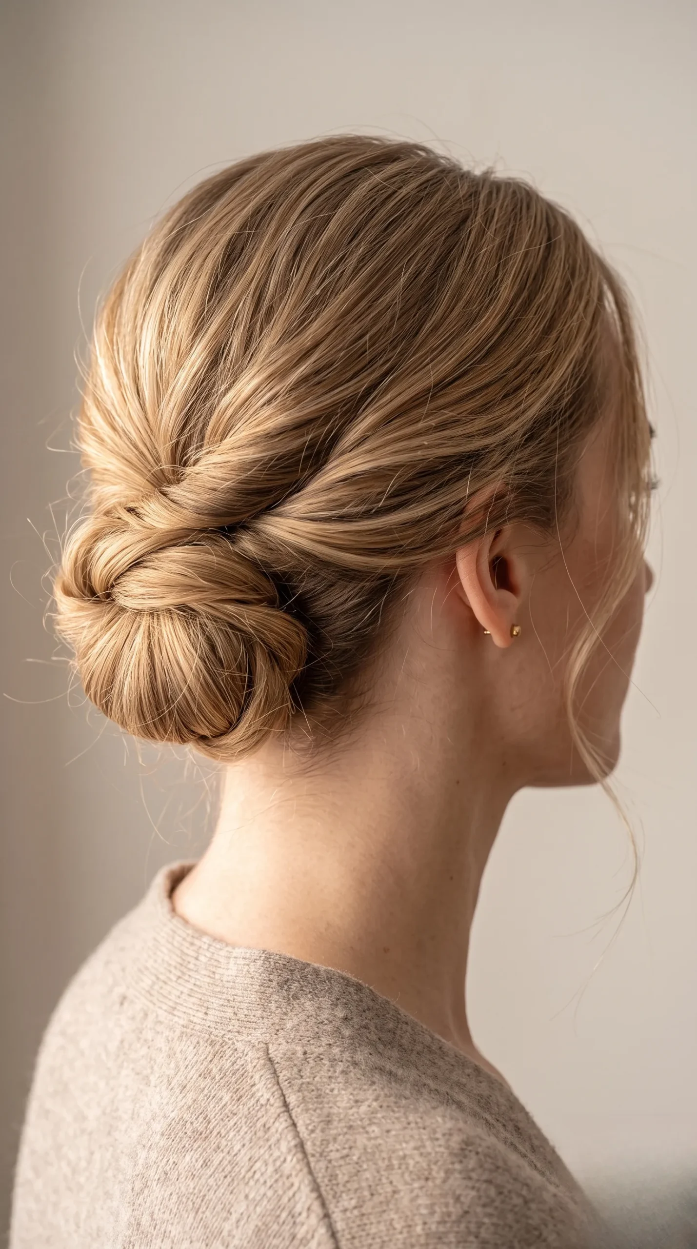 Chignon élégant pour cheveux fins avec une esthétique minimaliste.