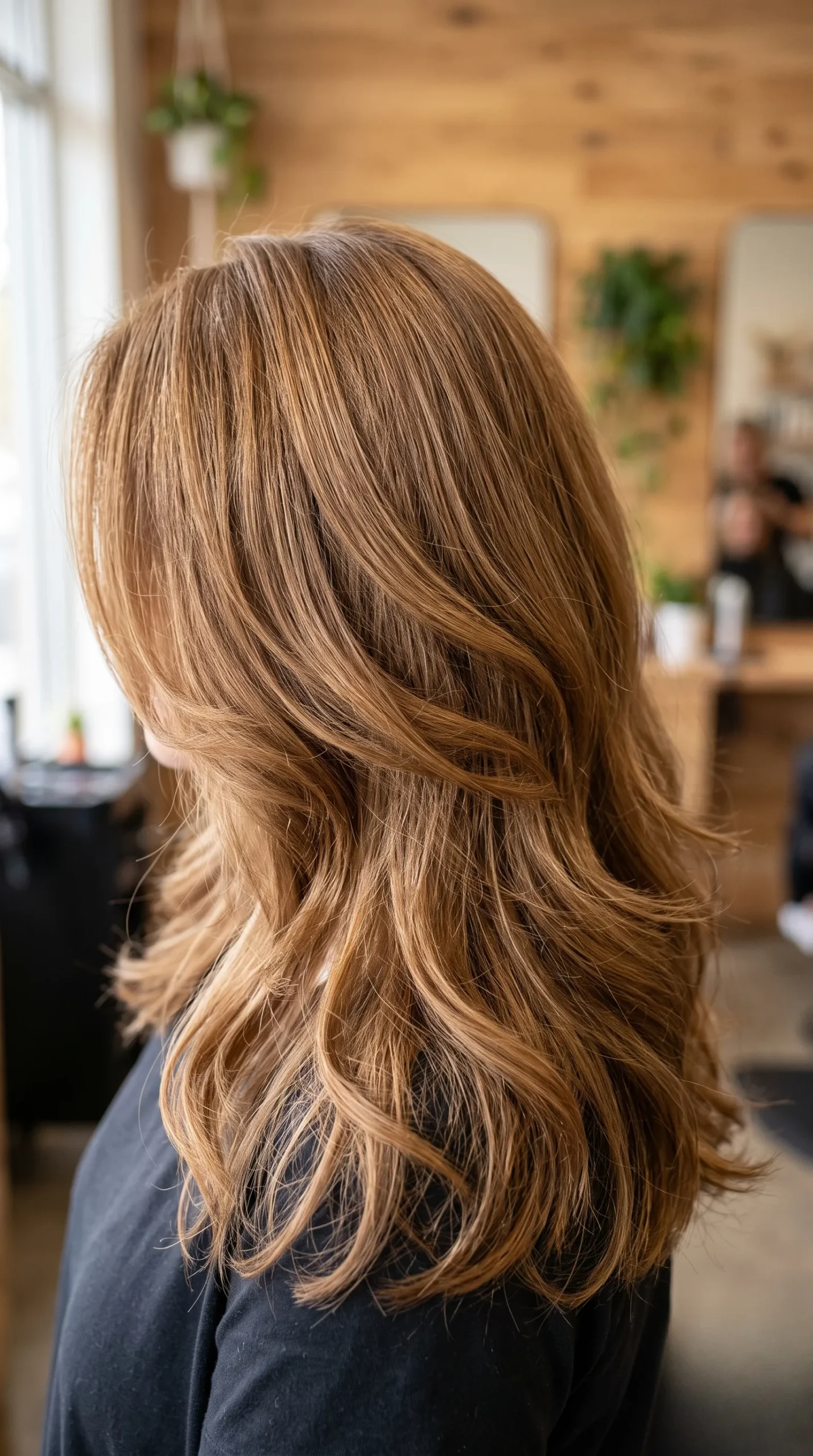 Glamour studio d'une coupe mi-longue dégradée avec un éclairage dramatique.