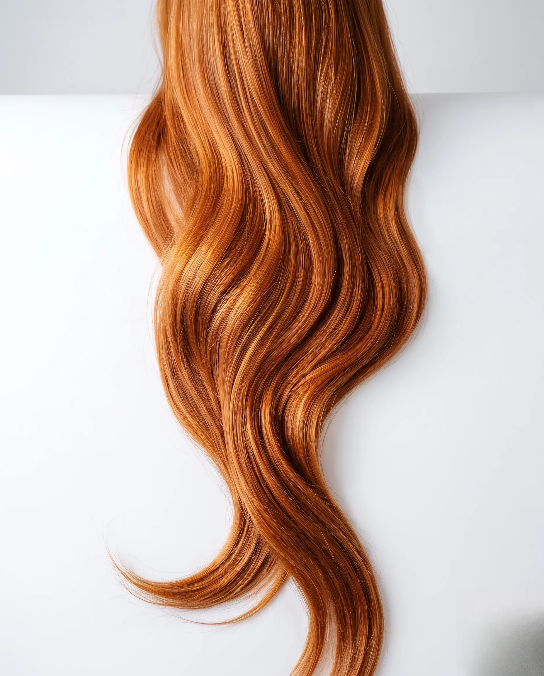Femme détendue avec une serviette spa blanche sur la tête, révélant de superbes reflets cuivrés.