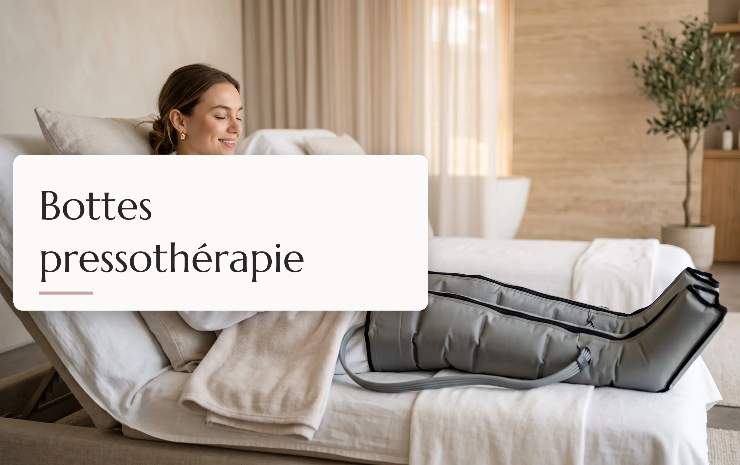 modèle utilisant des bottes de pressothérapie dans un spa luxueux pour une récupération optimale