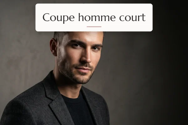 portrait studio sophistiqué d'un homme élégant présentant une coupe homme court moderne sous une lumière flatteuse