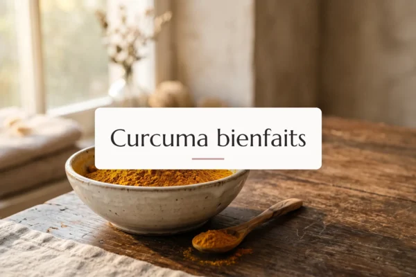 poudre de curcuma aux vertus bénéfiques placée dans un bol en céramique sobre