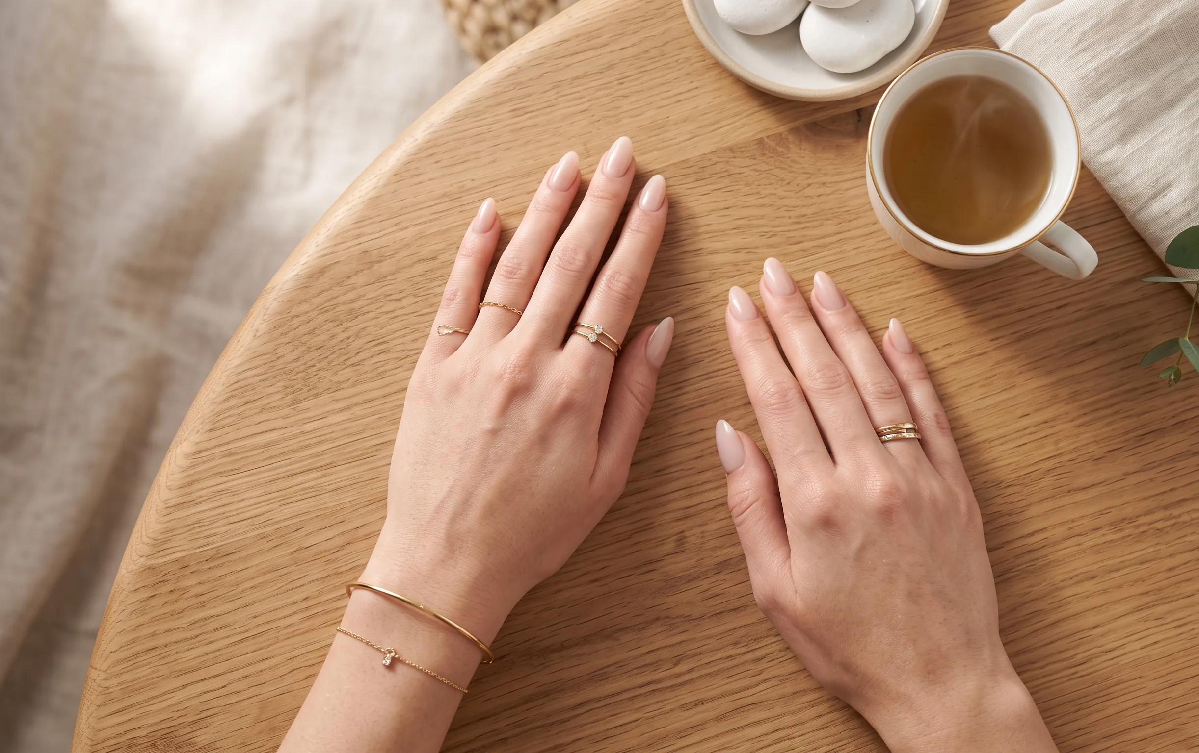 Inspiration lookbook pour une pose d'ongle au chablon dans un cadre spa minimaliste et lumineux.