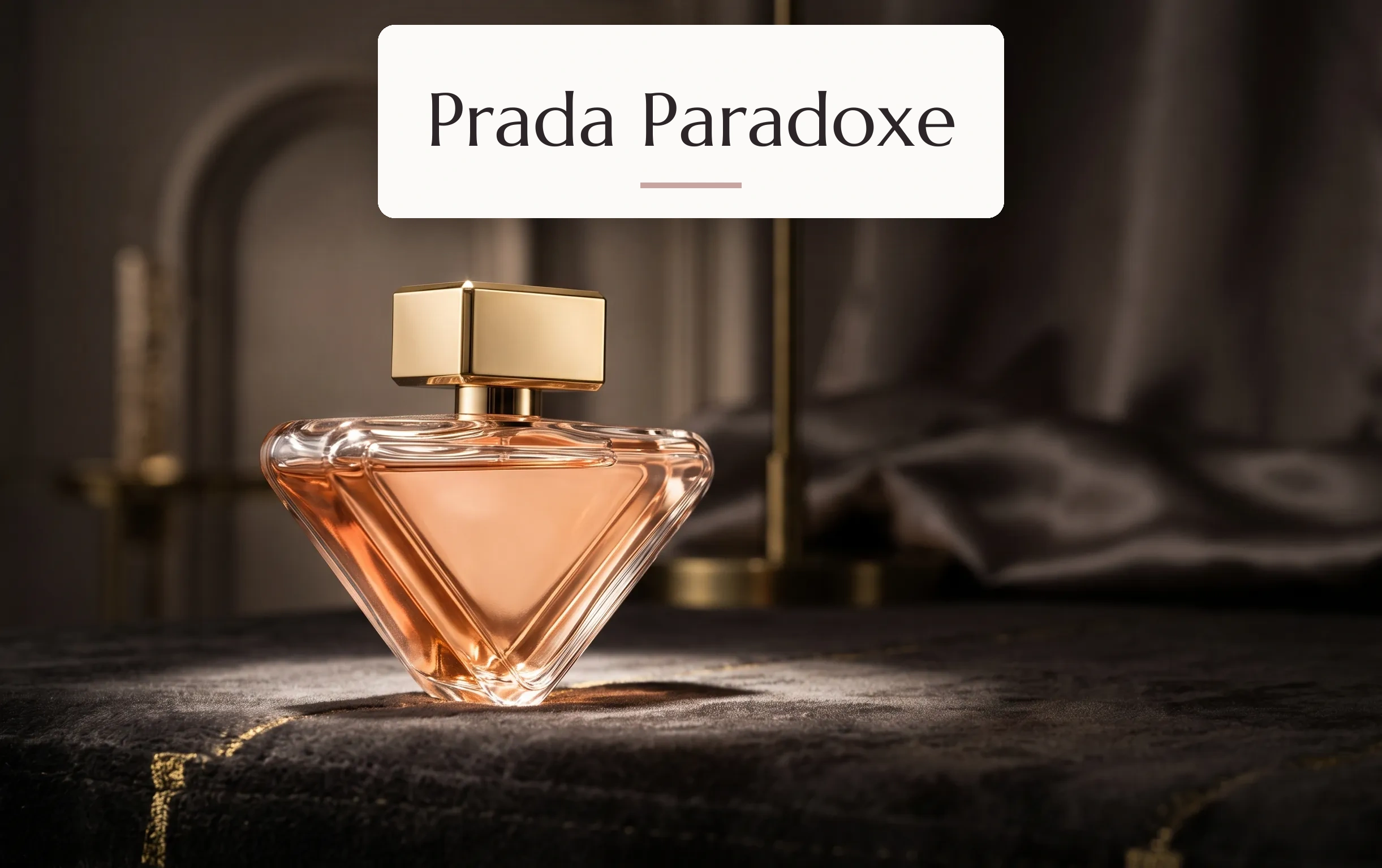 bouteille sophistiquée de prada paradoxe illuminée par un faisceau de lumière flatteur