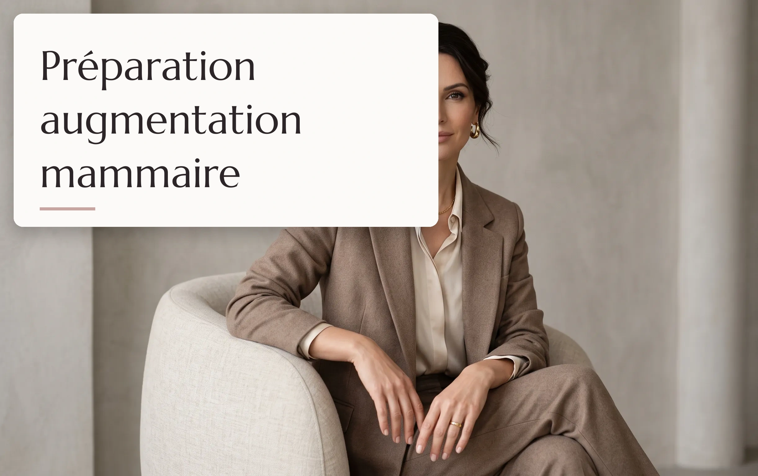portrait de mode sophistiqué d'une femme élégante dans un studio lumineux évoquant la préparation augmentation mammaire